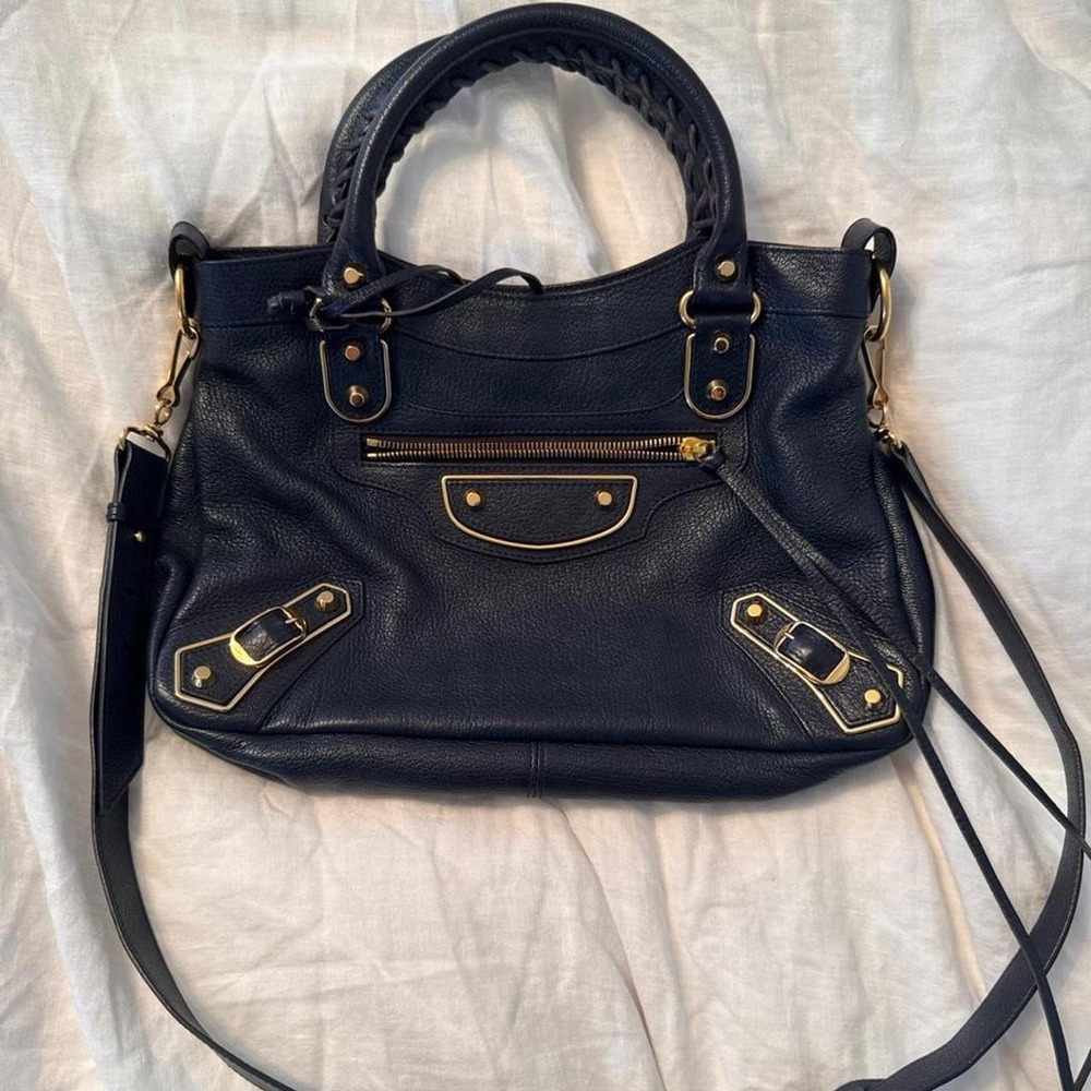 Balenciaga navy blue leather bag